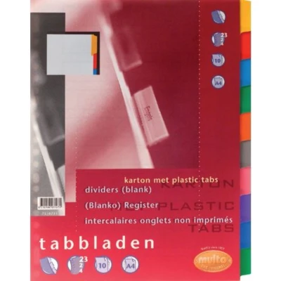 Afbeelding van Tabbladen Multo A4 23 gaats 10 delig wit karton 220gr