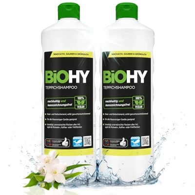 Afbeelding van BiOHY Tapijt schoonmaker (2 x 1l Fles) Tapijtreiniger concentraat ideaal voor het verwijderen van hardnekkige vlekken goed verdragen door dieren (Teppichshampoo)