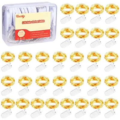Afbeelding van Lichtsnoer met 10 leds, werkt op batterijen, warm wit koperdraad voor thuis, tuin, bruiloft, feest, Kerstmis, Halloween, concerten, bars, clubs, flessen, hotels, binnen en buiten decoraties (30 stuks)