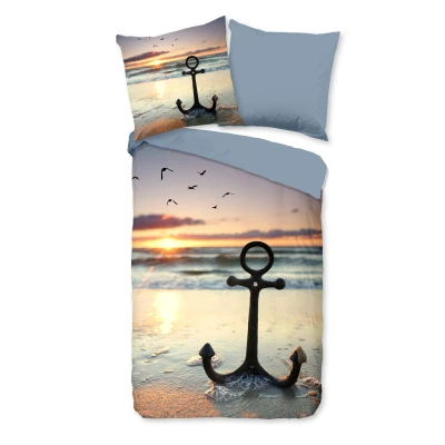 Afbeelding van Dekbedovertrek 135x200 cm Strand en Zee Print met Anker Multi 1 Persoons 100% Katoen Oeko Tex Gecertificeerd