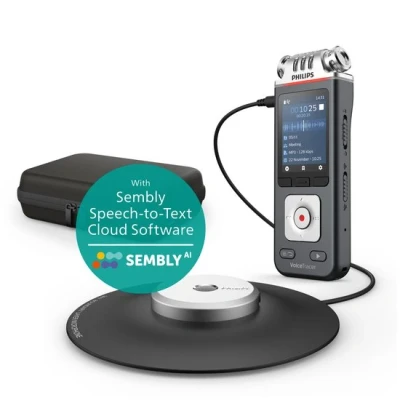 Afbeelding van Philips DVT8115 Audiorecorder 3Mic Stereo 24 bits/96 kHz 360 Tafelmicrofoon Sembly Ai spraakherkenning cloudsoftware Smartphone app Etui USB C