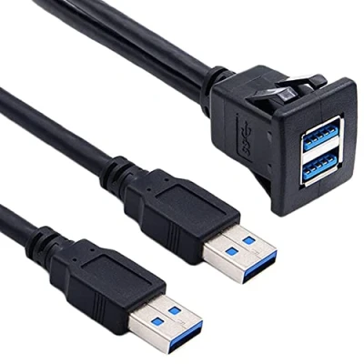 Afbeelding van Bolwins I05C USB 3.0 verlengkabel voor dashboard, 2 x stekker naar bus, verlengmontage, inbouwbus auto, boot, motorfiets
