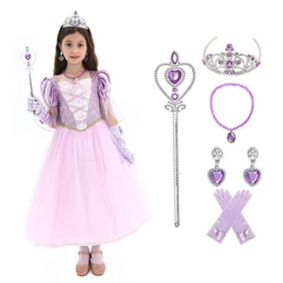 Afbeelding van Sincere Party Meisjes Rapunzel Prinses Kostuum, Pretend Rollenspel Kostuum met Accessoires 5 6 jaar