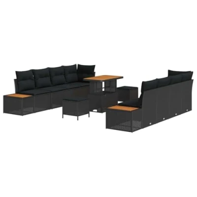 Afbeelding van vidaXL 11 delige tuinsofa set met kussens zwart poly rattan en acacia