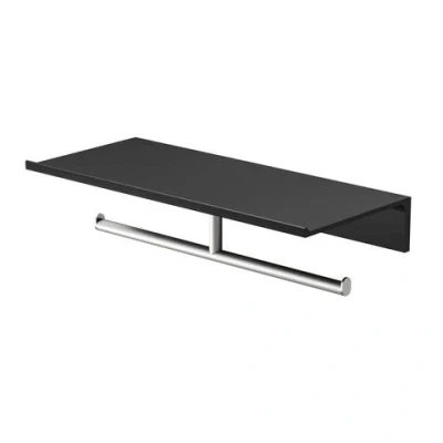 Afbeelding van Geesa leev planchet met toiletrolhouder zonder klep dubbel 28x12 5cm mat zwart rvs geborsteld 91821205280 918212 05 280