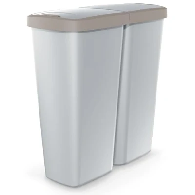 Afbeelding van KEDEN® Duo Vuilnisbak Keuken 50l 55x25x57cm 2 Vakken &amp; Deksels Dubbele Afvalbak Prullenbak Afvalscheiding Grijs/Taupe