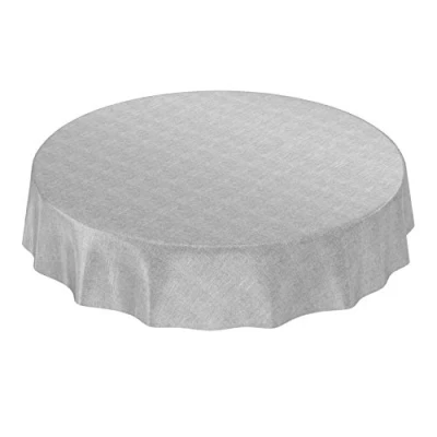 Afbeelding van ANRO Afwasbaar tafelkleed/tafelzeil; grijs, linnen look, rond, 140 cm