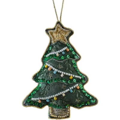 Afbeelding van Ginger Ray Velours kerstboom hangdecoratie met kralen