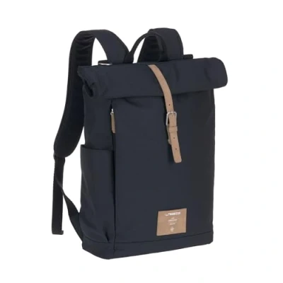 Afbeelding van LÄSSIG Luiertas Rolltop Backpack rugzak incl verschoningsmatje nacht blauw