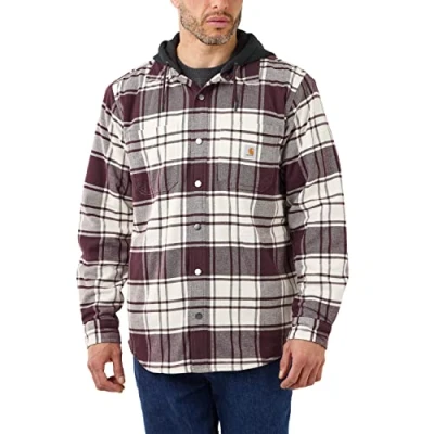 Afbeelding van Carhartt Jacke Flannel Fleece Lined Hooded Shirt Jac Malt L