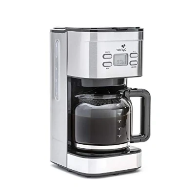 Afbeelding van Senya SYBF CM019 Koffiezetapparaat, programmeerbaar, roestvrij staal, 1,5 l, 900 W, glazen kan, filterkoffiezetapparaat, 12 kopjes