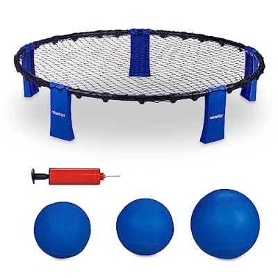 Afbeelding van Relaxdays spikeball set roundnet met 3 ballen roundball draagtas en pomp blauw