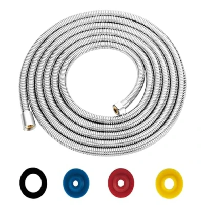 Afbeelding van doucheslang, zilver, 5 m, roestvrij staal, draaibescherming, universele flexibel, standaard 1/2 inch aansluiting met 4 waterbesparende doorstroombegrenzers, past op alle douchekoppen