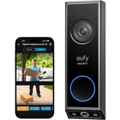 Afbeelding van eufy Security Video deurbel E340, dubbele met camera pakketherkenning, 2K Full HD kleuren nachtzicht, compatibel HomeBase S380, gratis gebruik (gereviseerd)