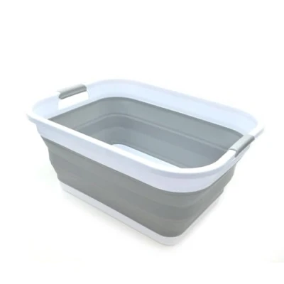 Afbeelding van 41L Opvouwbare Plastic wasmand Pop up opslagcontainer / Organizer Draagbare wastafel ruimtebesparende mand (grijs)