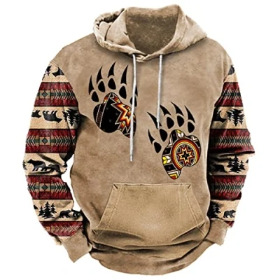 Afbeelding van EVOHOUSE Mannen Retro Hoodie Vintage Native Indians 3D Gedrukt Lange Mouw Sweatshirt Hooded Trui Trainingspak, # 2, 4XL