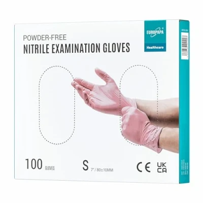Afbeelding van EUROPAPA® 100 x nitrilhandschoenen, roze box, wegwerphandschoenen, onderzoekshandschoenen, nitril handschoenen, poedervrij, zonder latex, niet steriel, latexvrij, wegwerphandschoenen (S, Roze)