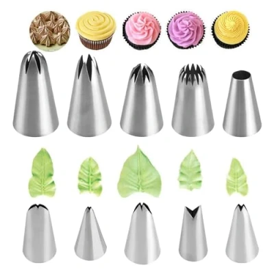 Afbeelding van GeRRiT Professionele spuitmonden voor gebak, 10 stuks, van roestvrij staal, delicate desserts, cupcakes en koekjes