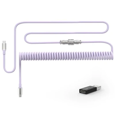 Afbeelding van MAMBASNAKE C04 Opgerolde USB C Kabel voor Mechanische Toetsenborden met naar adapter, Type C, TPU Charging Cable 5 Pins Metalen Luchtvaartconnector, 4,92Ft Paars