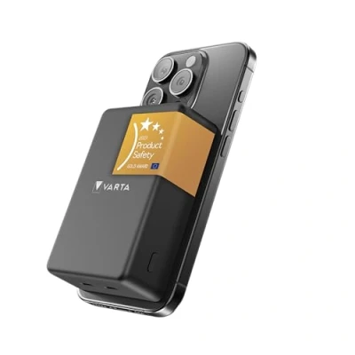 Afbeelding van VARTA Power Bank 10.000mAh, magnetische draadloze powerbank, Mag Pro on Demand, draadloos, 10W, oplader met USB Type C, compatibel MagSafe &amp; Qi standaard (iPhones Android), grå