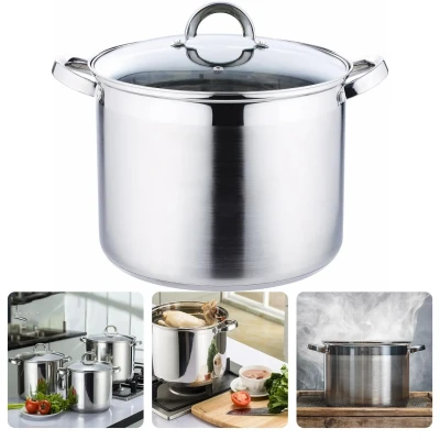 Afbeelding van Cheqo® XL Soeppan 12 Liter Voor Alle Warmtebronnen Inductie Kookpan Gelijkmatige Warmteverdeling RVS Diameter 28 cm Vaatwasserbestendig Glazen Deksel Ergonomische Handgrepen