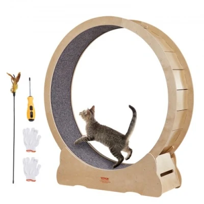 Afbeelding van VEVOR Kattenoefenwiel, groot kattenloopbandwiel voor binnenkatten, 132 cm kattenloopwiel met afneembaar tapijt en kattenplager hardlopen, wandelen, training, geschikt de meeste katten