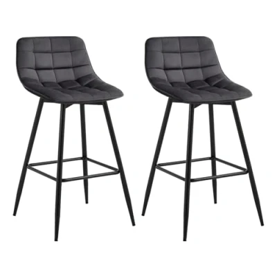 Afbeelding van WOLTU Lichtgrijs Barkrukken Set van 2 Stal Metalen Poten Barstoelen Fluweel zitting met Rugleuning En Voetensteun,BH143hgr