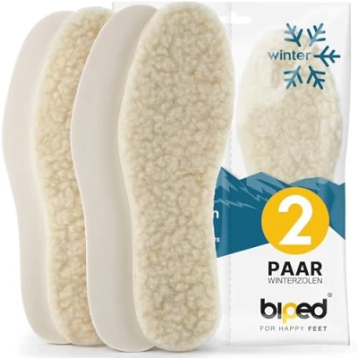 Afbeelding van biped 2 paar inlegzolen van lamswol Extra dikke echte Verwarmende voor dames en heren z1015(48)