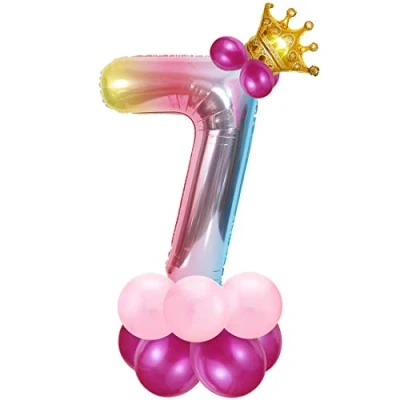 Afbeelding van 7e verjaardag meisje ballon, ballon cijfer 7, roze, heliumballon nummer 7 jaar meisje, ballonnen jaar, feestdecoratie