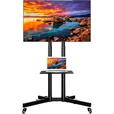 Afbeelding van Yaheetech Universele TV vloerstandaard staander voor 32 65 inch mobiele standaard trolley op wielen in hoogte verstelbaar draaibaar met beugel max. VESA 600x400 mm tot 50 kg
