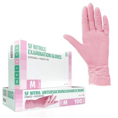 Afbeelding van Wegwerphandschoenen, nitril handschoenen, poedervrij, zonder latex, niet steriel, latexvrij, roze, 100 stuks