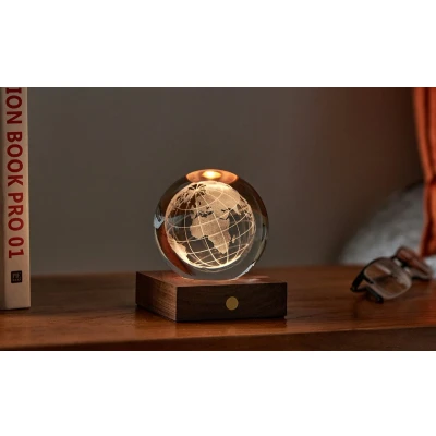 Afbeelding van Gingko Amber Crystal Lichtobject 3D laser Wereldbol Walnoot