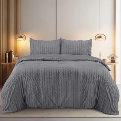 Afbeelding van Utopia Bedding Seersucker Dekbedovertrekset Microvezel Polyester Dekbedovertrek 200x200 cm + 2 Kussenslopen 50x75 Grijis