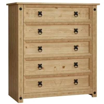 Afbeelding van Vida Designs Corona commode 5 laden massief Mexicaans grenenhout Distressed gewaxt