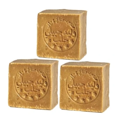 Afbeelding van IchbinPUR Originele Aleppo zeep, verpakking van 3 stuks (3 x 140 g), 95% olijfolie, 5% laurierolie, traditioneel recept, haarzeep, douchezeep, handzeep, natuurlijke Savon d&#039;Alep, plasticvrij
