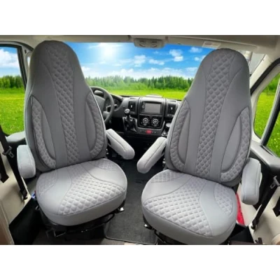 Afbeelding van Stoelhoezen voor bestuurder en passagiers, set compatibel met camper FIAT Ducato, Pössl, Knaus, Adria, Carthago, Pilote Laika WPL409, grijs