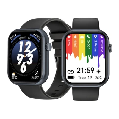 Afbeelding van DutchWanted Dark Black Smartwatch 45,5mm Siliconen Band Voor Dames en Heren Stappenteller IOS Android Zwart