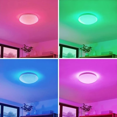 Afbeelding van Lindby LED plafondlamp RGB met dimmer 1licht Metaal, kunststof H: 9 cm wit Inclusief lichtbron