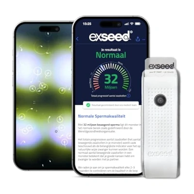Afbeelding van ExSeed Test om thuis het aantal beweeglijke zaadcellen te tellen, effectieve voorspeller van de vruchtbaarheid man, vruchtbaarheidstestkit voor mannen die even nauwkeurig is als laboratoriumtests (gebruik via smartphone) (5 tests)
