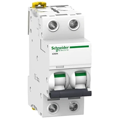 Afbeelding van Schneider Electric A9F74206 IC60N Stroomschakelaar, Acti9, 2P, 6A, C kromming, 50/60 Hz, wit