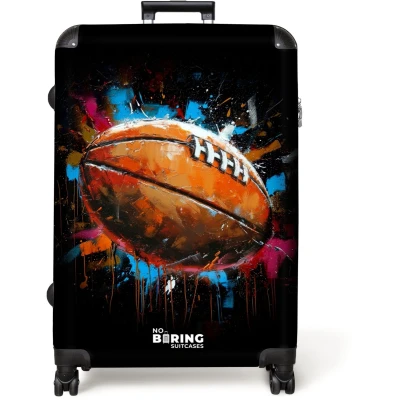 Afbeelding van NoBoringSuitcases.com® Koffer groot Reiskoffer lichtgewicht Rugbybal omringd door graffiti Rolkoffer met 4 wielen Grote trolley XL 98 liter bagage