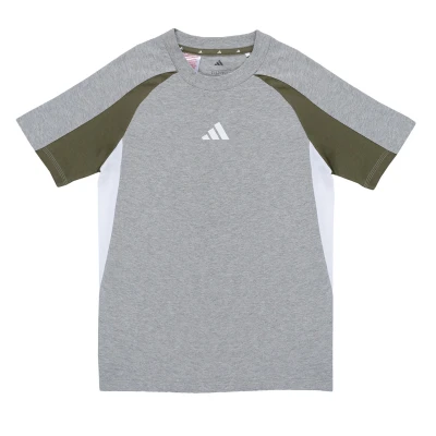 Afbeelding van adidas Uniseks Kind SEASONAL ESSENTIALS COLORBLOCK T SHIRT, medium grey heather/olive strata/white, 7 8 Years