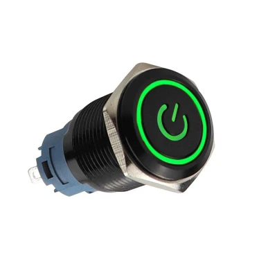 Afbeelding van Push schakelaar groene verlichting 19mm Power symbool