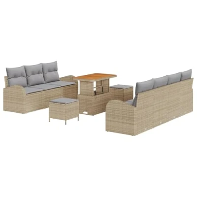 Afbeelding van vidaXL 10 delige Tuin Sofa Set met Kussens Beige Poly Rattan Acacia