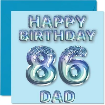 Afbeelding van 86e verjaardagskaart voor papa blauwe glitter feestballonnen gelukkige verjaardagskaarten 86 jarige vader van zoon dochter, 145 mm x cadeau