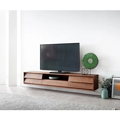 Afbeelding van TV Meubel Eloi Acacia Bruin 200x35 cm 2 Deuren 1 Lade Zwevend