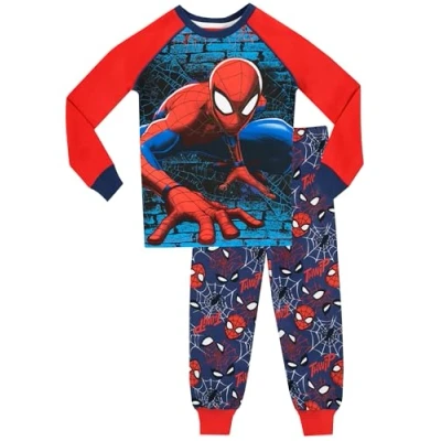 Afbeelding van Spiderman Pyjama&#039;s Lange Mouwen Jongens Aansluitende Katoenen Kinder Pyjamas Officiële Marvel Merchandise Blauw 110