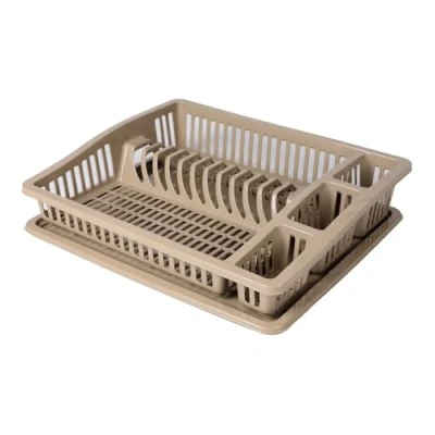 Afbeelding van Urban Living Afwas afdruiprek met lekbak beige kunststof 46 x 37 9 cm