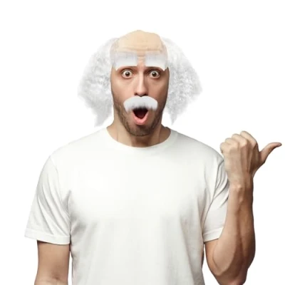 Afbeelding van XNIVUIS 3 stuks opa pruiken set kostuum pruik snor leeftijd man mannen kale witte wetenschapper professor verkleedpruik voor feest cosplay (wit)