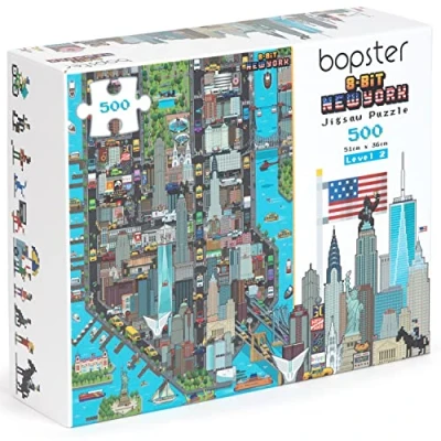 Afbeelding van New York puzzel 500 stukjes 51x36cm geweldig 8 bit design ontdek alle bekende gebouwen